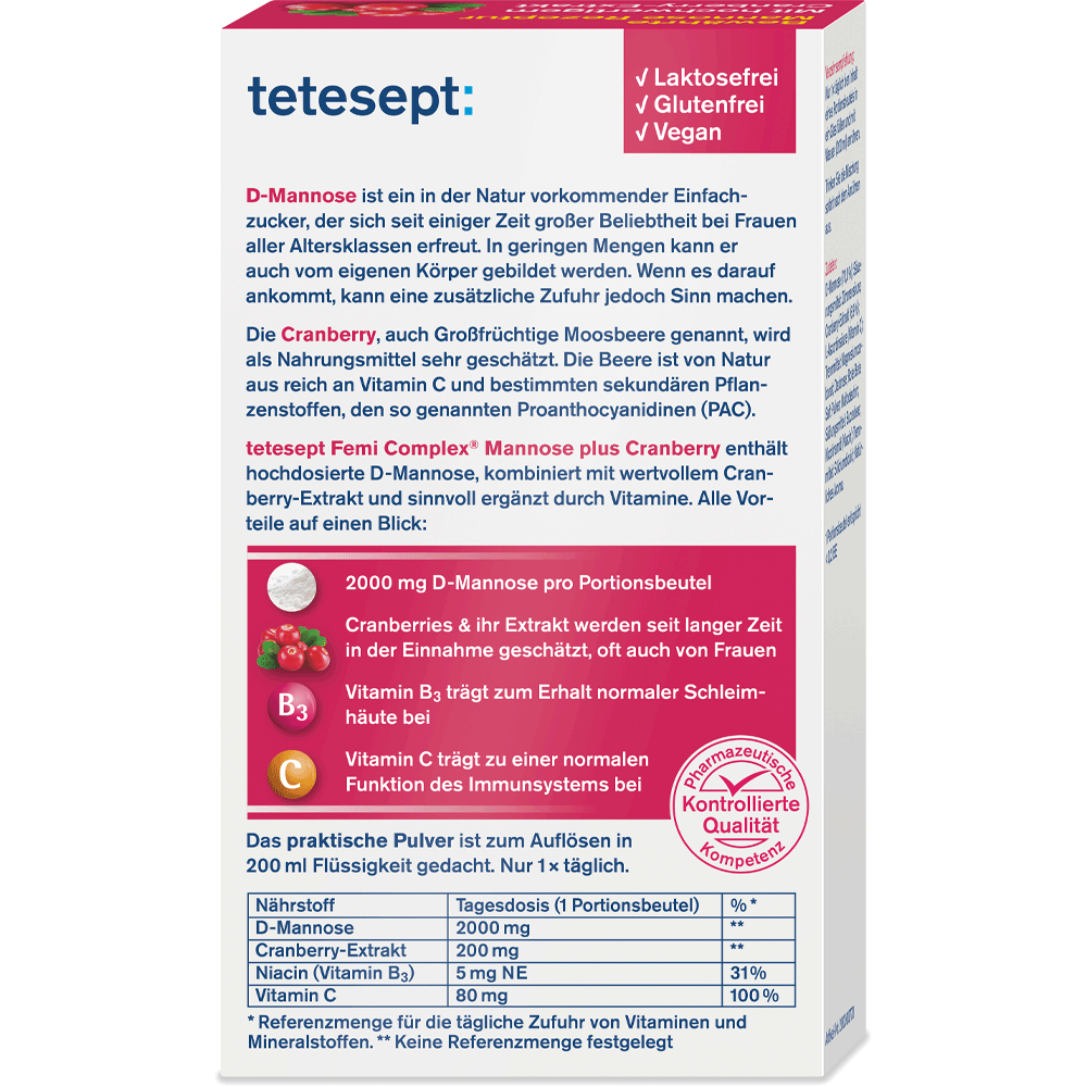Bild: tetesept: Femi Complex Mannose plus Cranberry