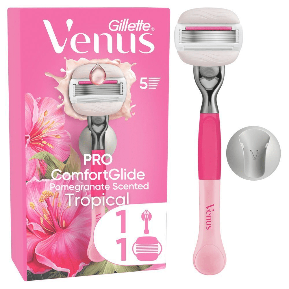 Bild: Gillette Venus Pro ComfortGlide Tropical Damenrasierer mit Granatapfel Duft 