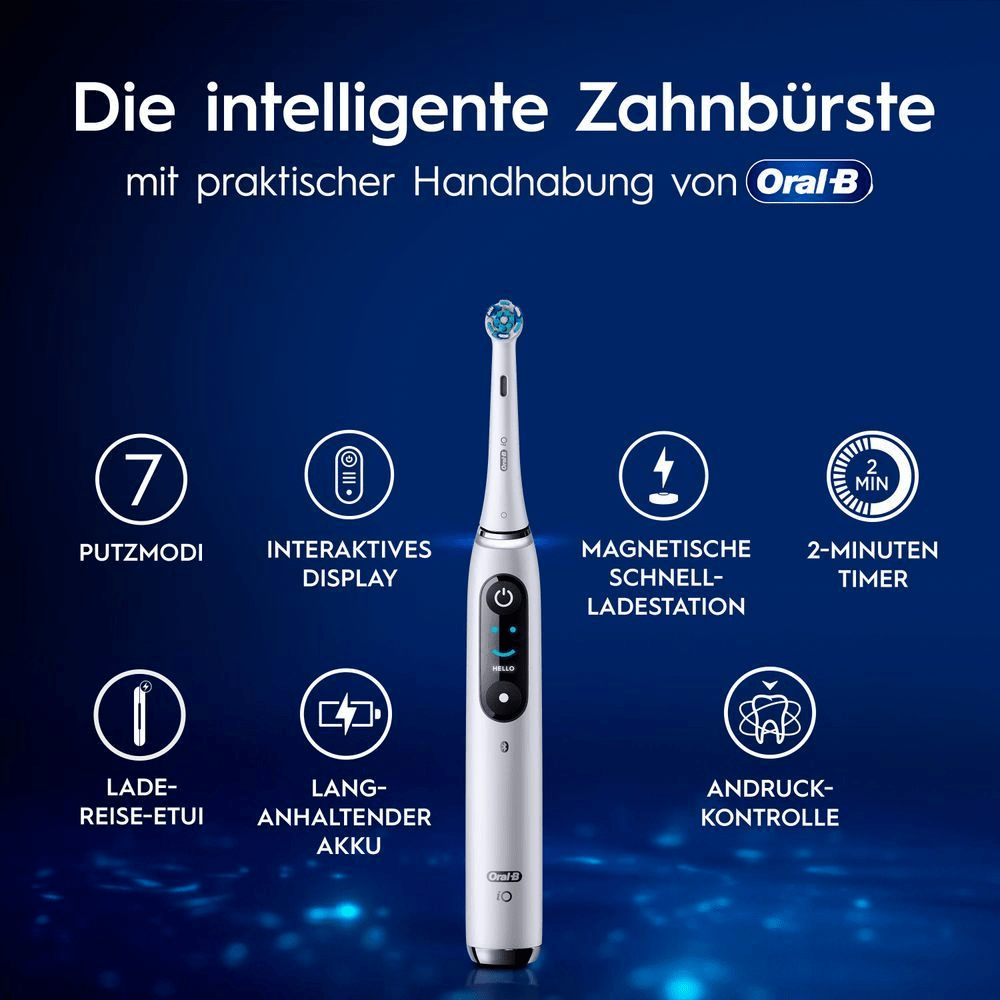 Oral-B iO: Intelligente Zahnbürste mit 7 Putzmodi, interaktivem Display und Andruckkontrolle für eine optimale Mundpflege.