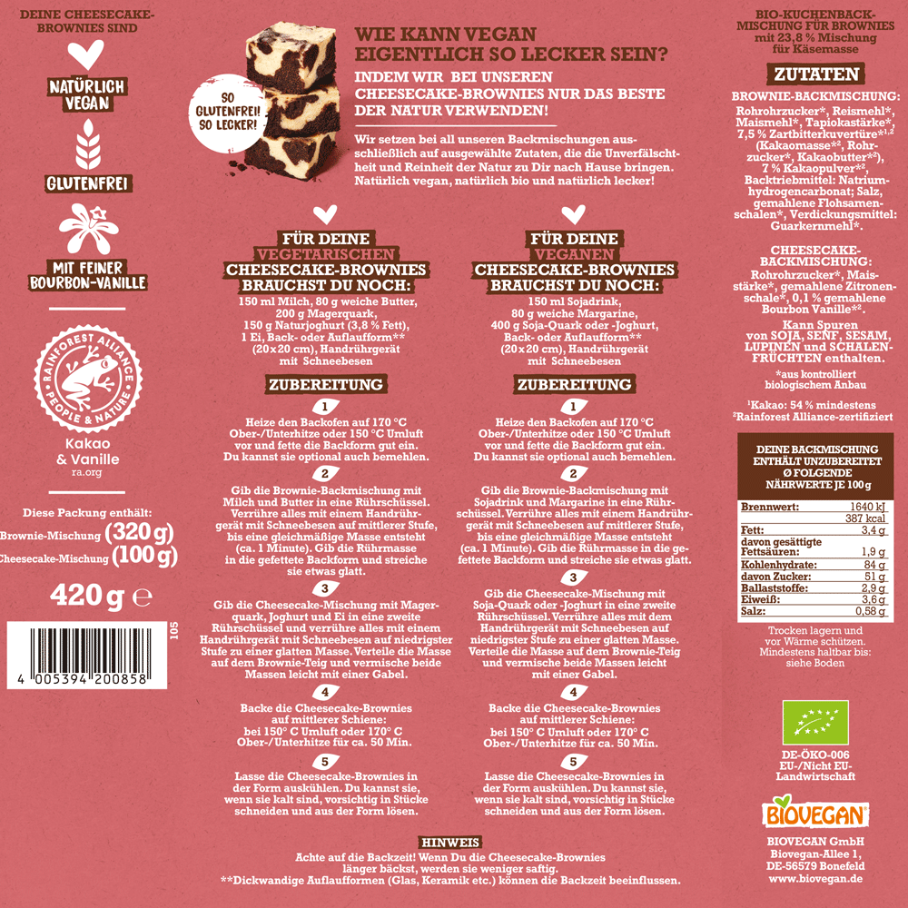 Bild: Biovegan Backmischung Meine Cheesecake Brownies 