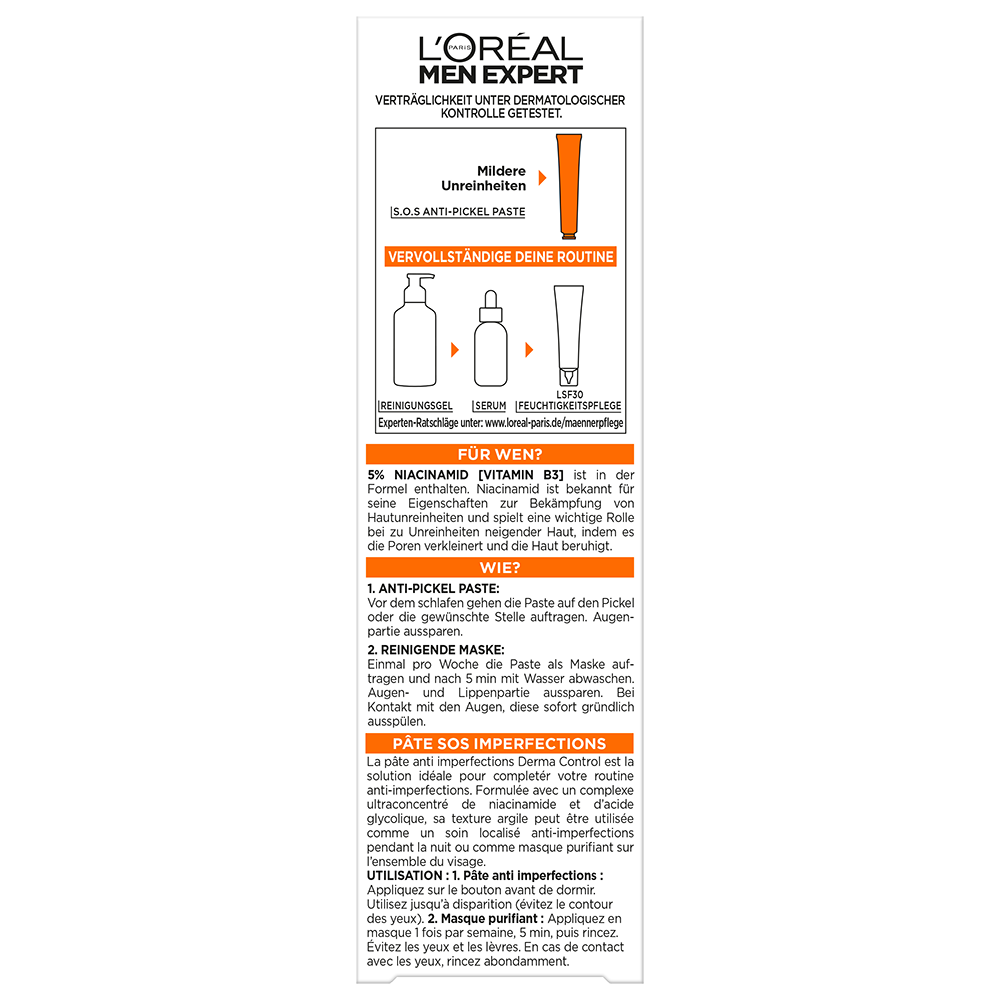 Bild: L'ORÉAL PARIS MEN EXPERT Derma Control S.O.S. 2in1 Anti-Pickel Paste