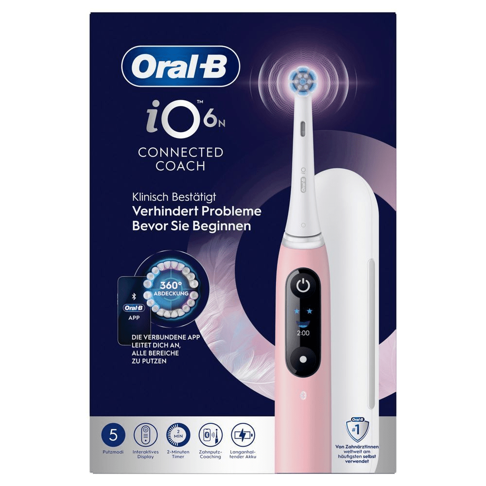 Verpackung der Oral-B iO 6N elektrischen ZahnbÃ¼rste, die klinisch bestÃ¤tigt Probleme verhindert, bevor sie beginnen.