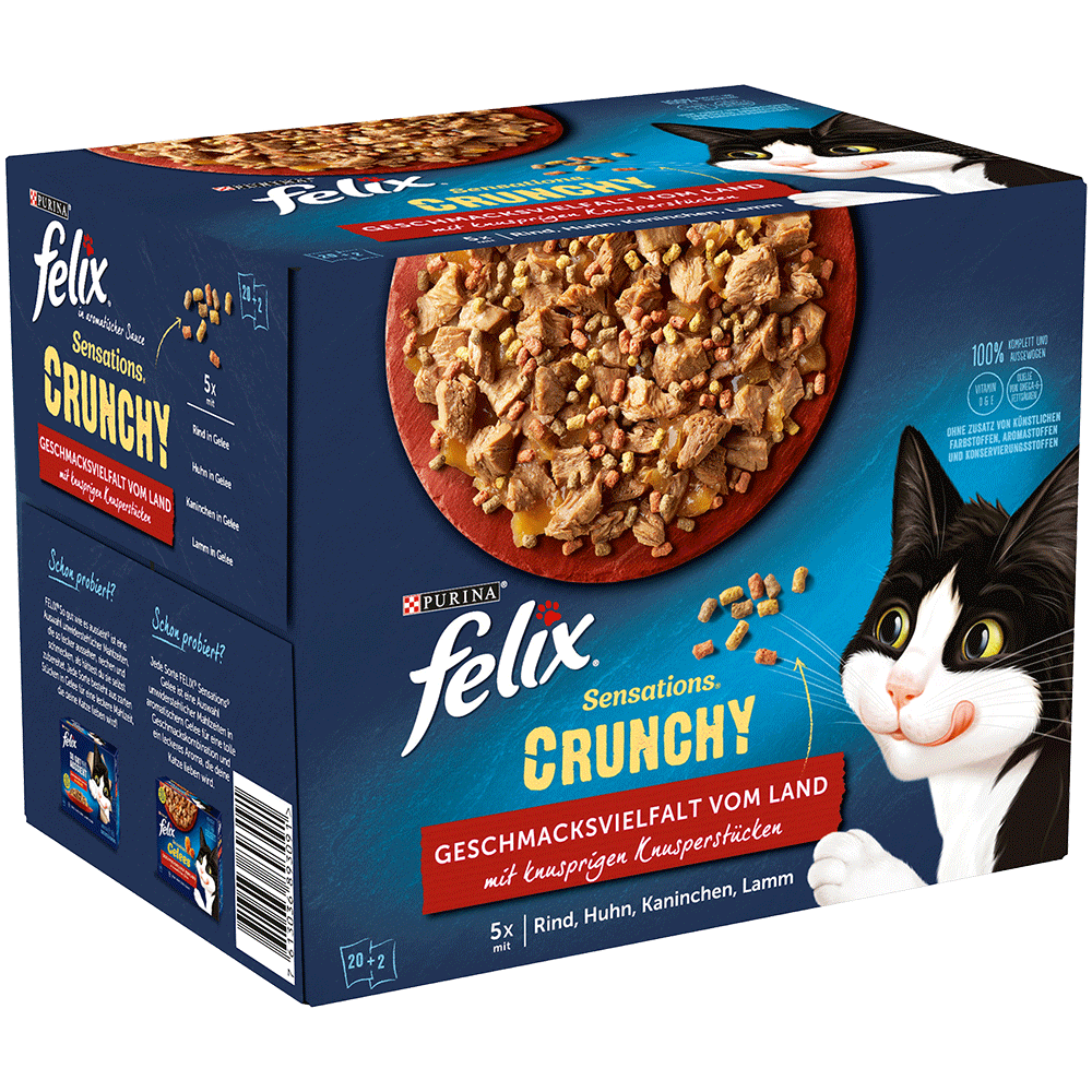 Bild: Felix Sensations Crunchy mit Rind, Huhn, Kaninchen und Lamm 