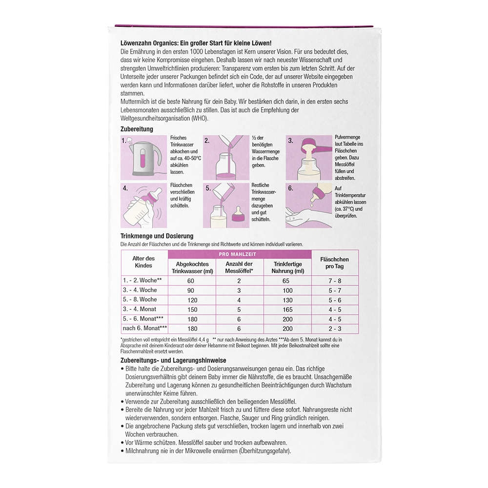 Bild: Löwenzahn organics Bio Pre Anfangsmilch auf Ziegenmilchbasis 