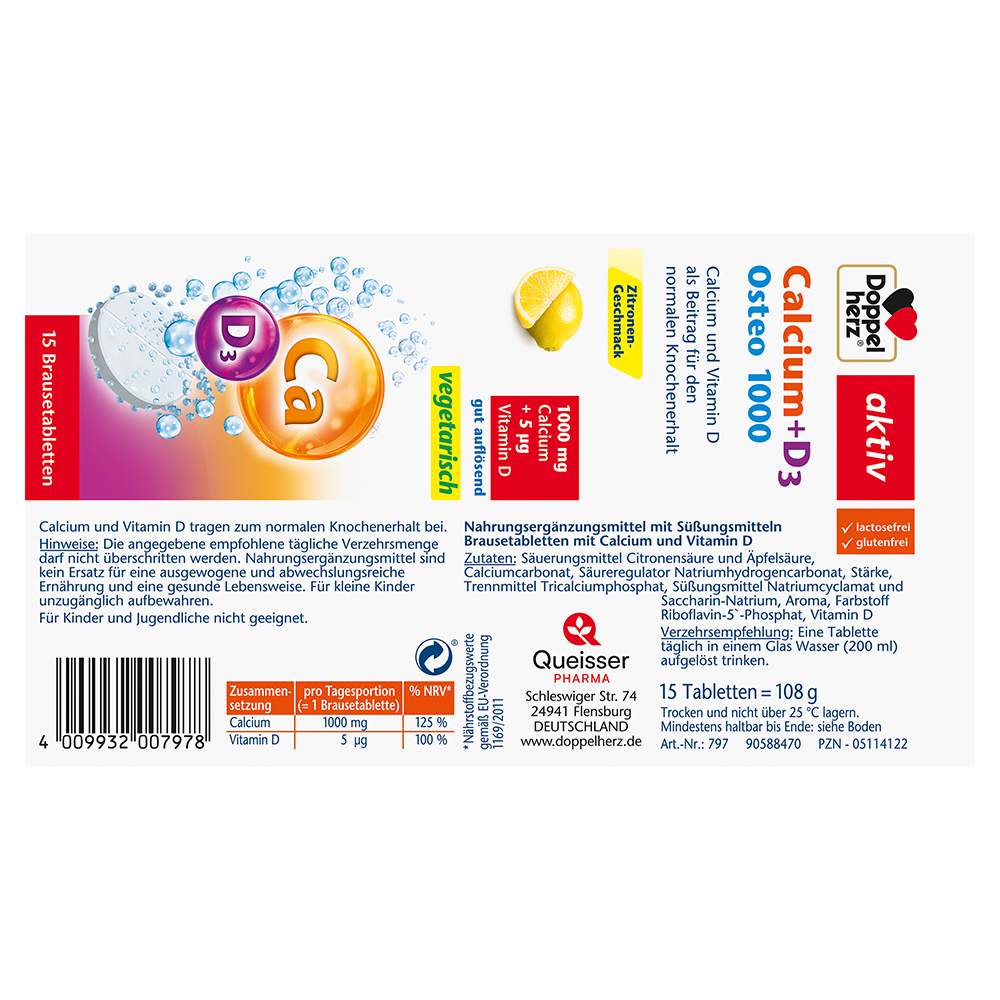 Bild: DOPPELHERZ Calcium + D3 Osteo 1000 Brausetabletten 