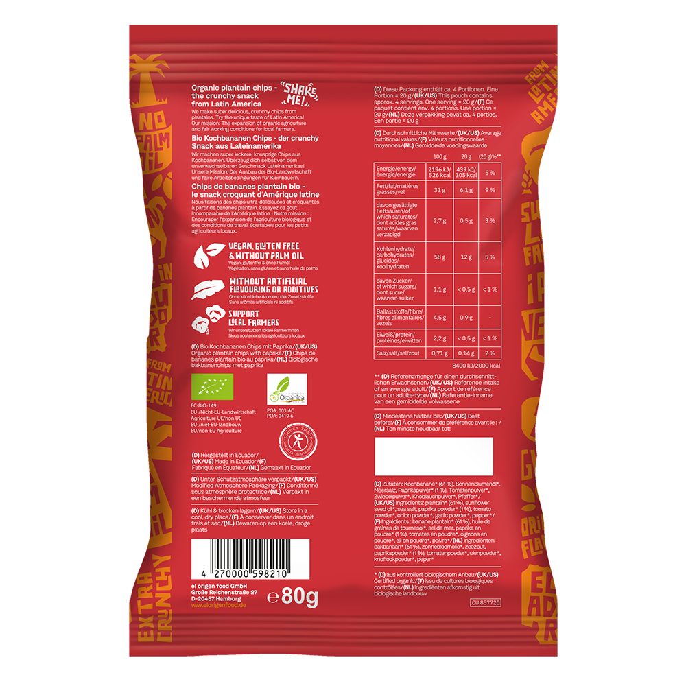 Bild: El Origen Organic Plantain Chips Paprika 