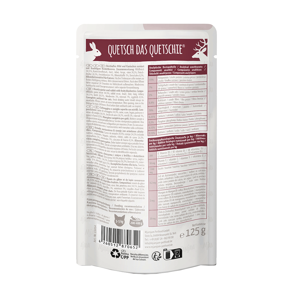 Bild: Mjamjam Quetschie Herzhaftes Wild und Kaninchen mit fruchtigen Heidelbeeren