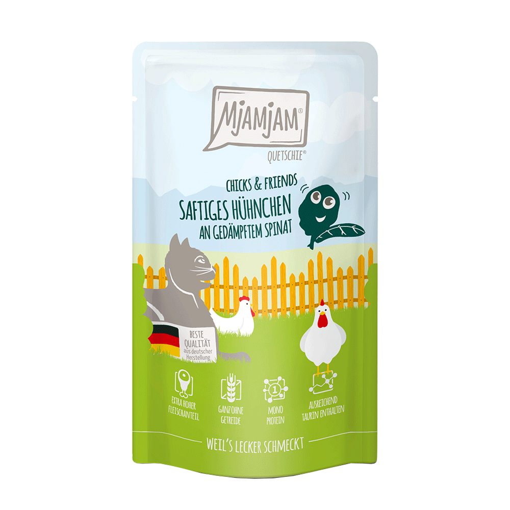 Bild: Mjamjam Quetschie Saftiges Hühnchen mit gedämpftem Spinat