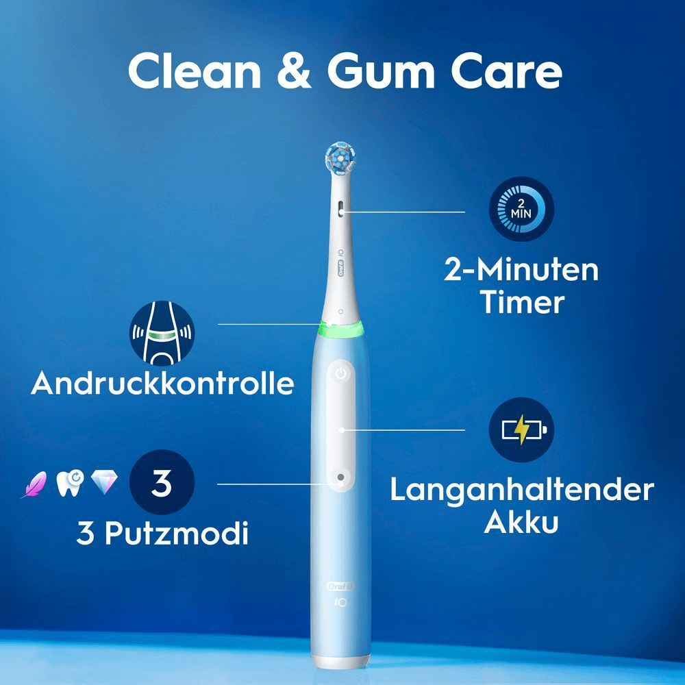 Elektrische Zahnbürste mit Andruckkontrolle, 3 Putzmodi, 2-Minuten Timer und langhaltendem Akku