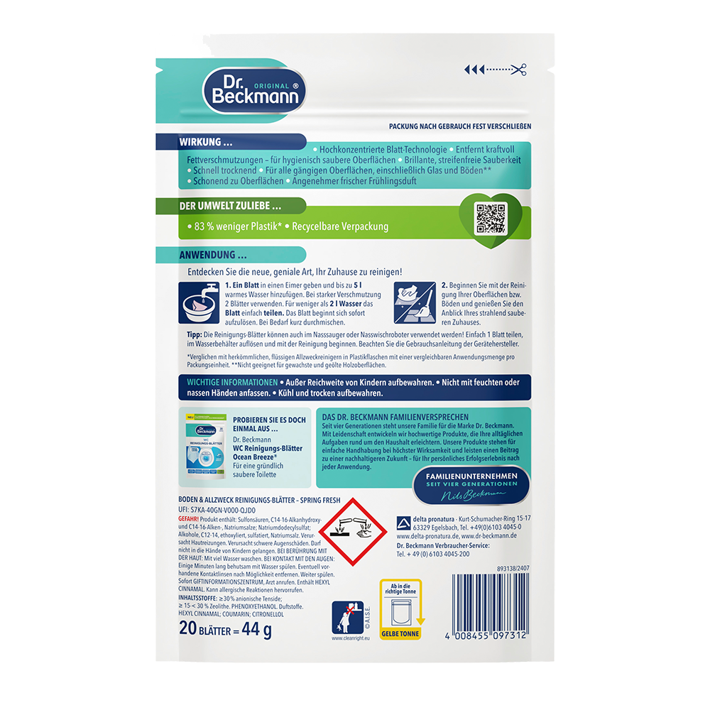Bild: Dr. Beckmann Magic Leaves Boden & Allzweck Reinigungsblätter Spring Fresh 