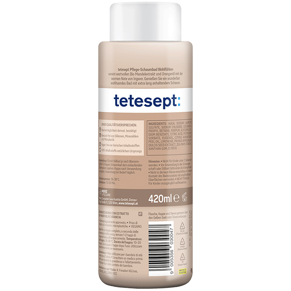 Bild: tetesept: Pflege Schaumbad Wohlfühlen Mandelmilch und Orange 
