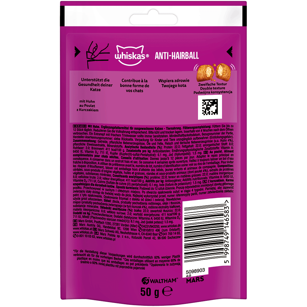 Bild: Whiskas Knuspertaschen Anti Hairball mit Huhn 