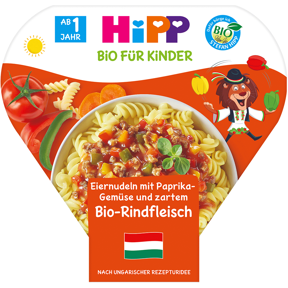 Bild: HiPP Eiernudeln mit Paprika-Gemüse und zartem Bio-Rindfleisch 