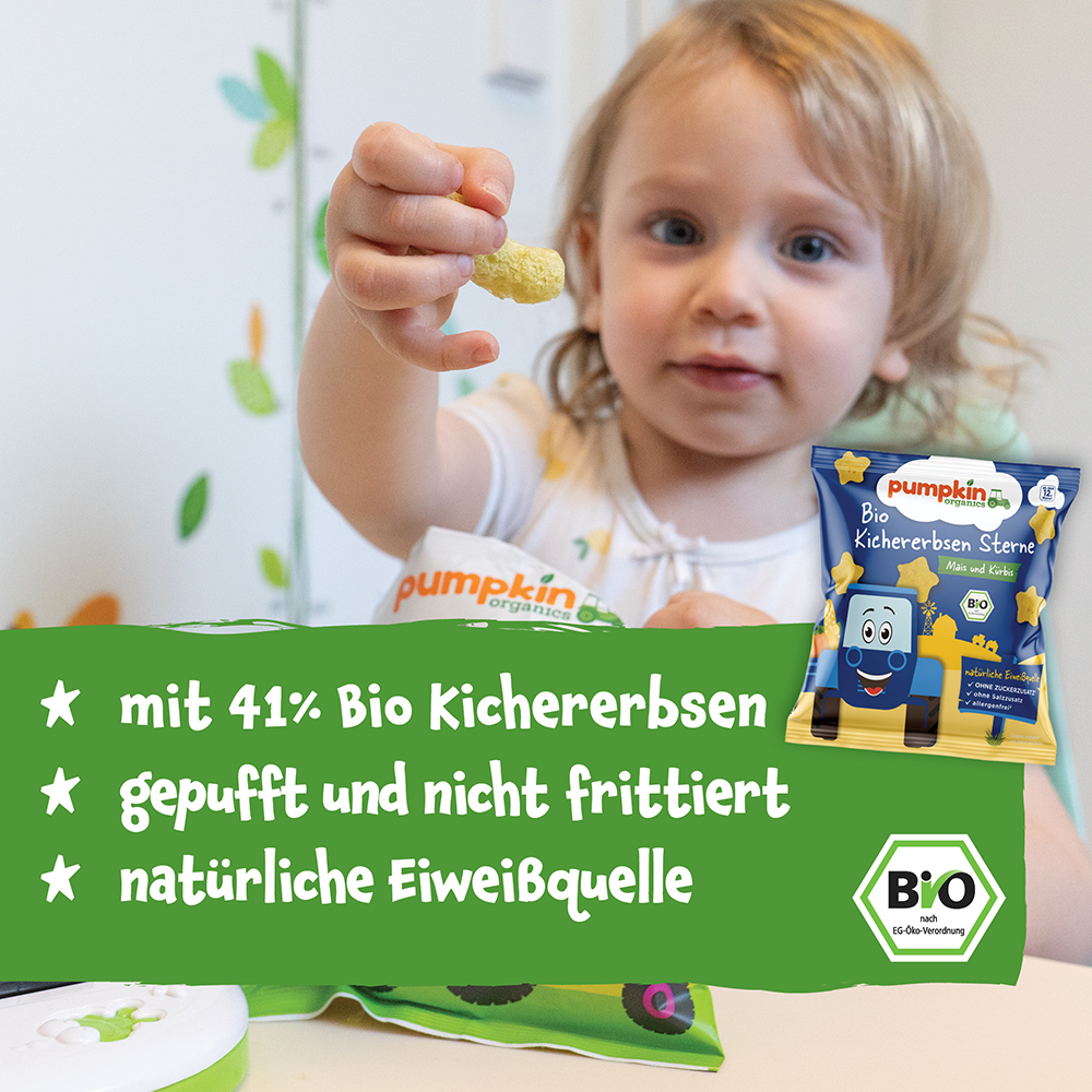 Bild: pumpkin organics Bio Kichererbsen Sterne mit Mais und Kürbis 