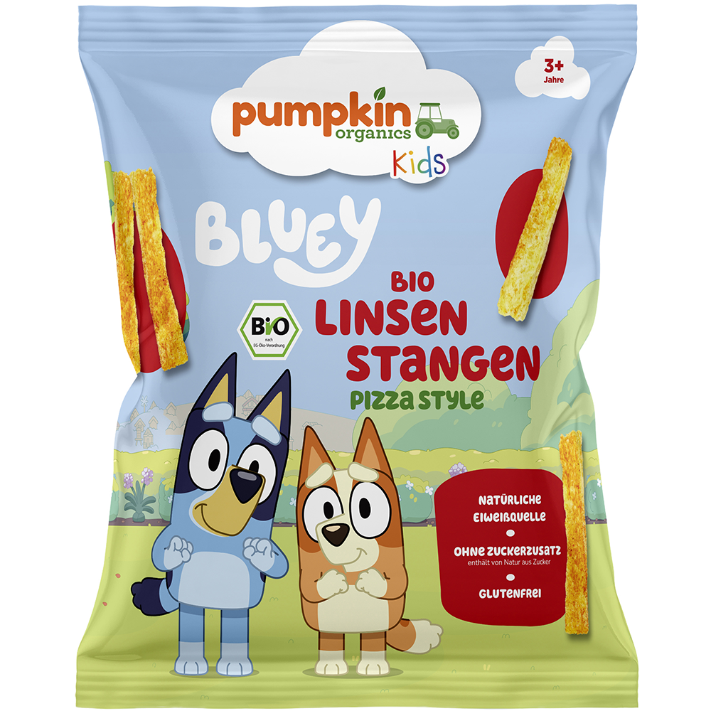 Bild: pumpkin organics Bluey Bio Linsen Stangen Pizza Style 