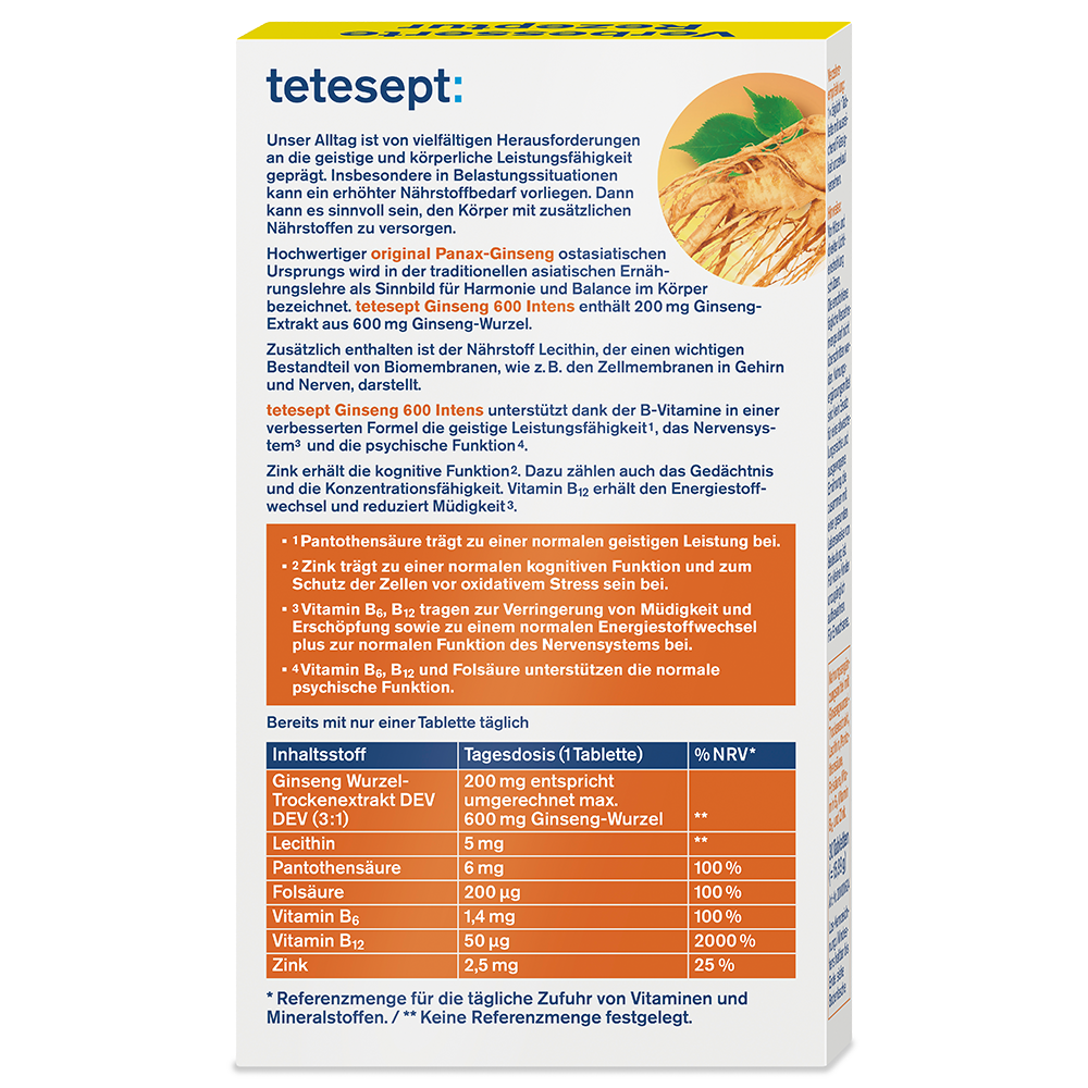 Bild: tetesept: Giseng 600 + B-Komplex + Zink 