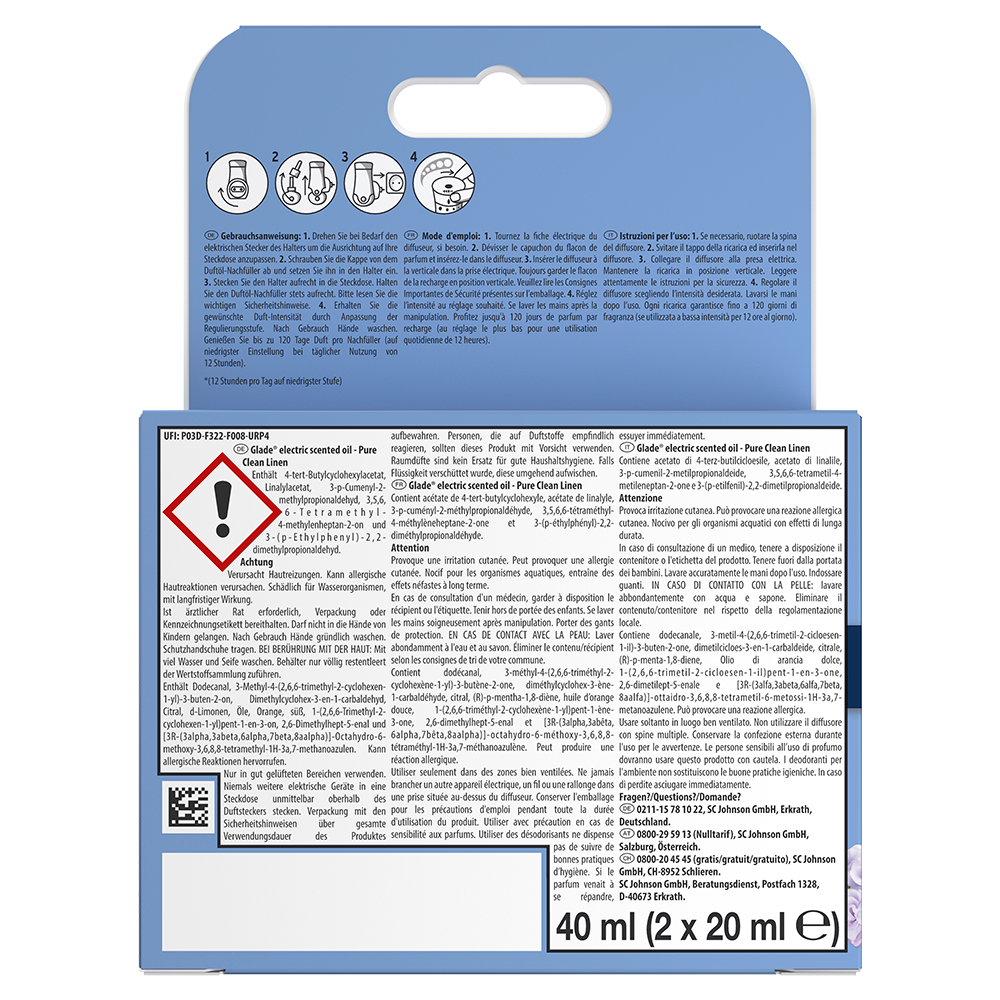 Bild: Glade Duftstecker Electric Scented Oil Pure Clean Linen Nachfüllung 