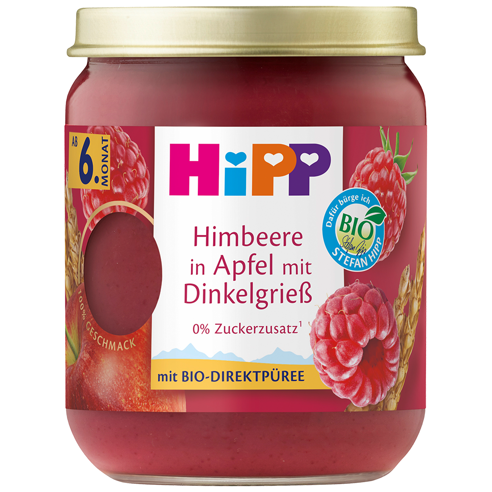 Bild: HiPP Himbeere in Apfel mit Dinkelgrieß 