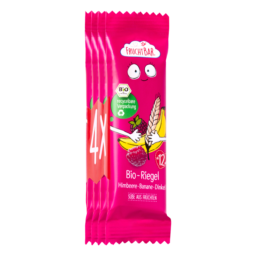 Bild: FruchtBar 4er Riegel Himbeere Banane Dinkel 
