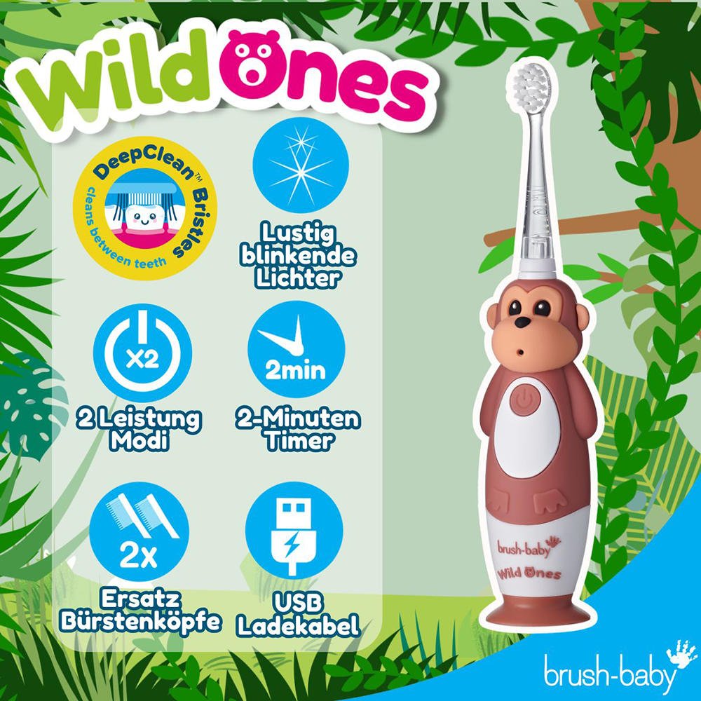 Bild: brush-baby Wild Ones Wiederaufladbare Elektrische Zahnbürste Mya Monkey 