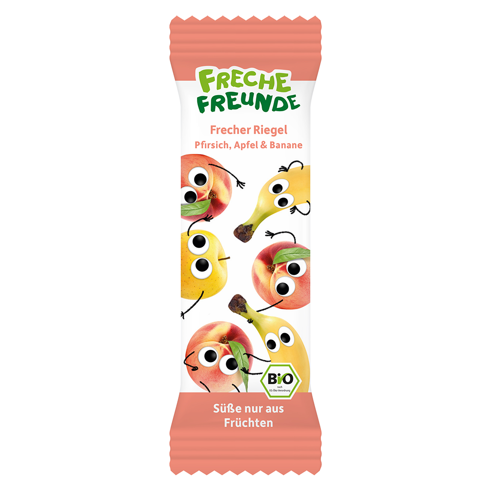 Bild: Freche Freunde Frecher Riegel Pfirsich, Apfel und Banane 