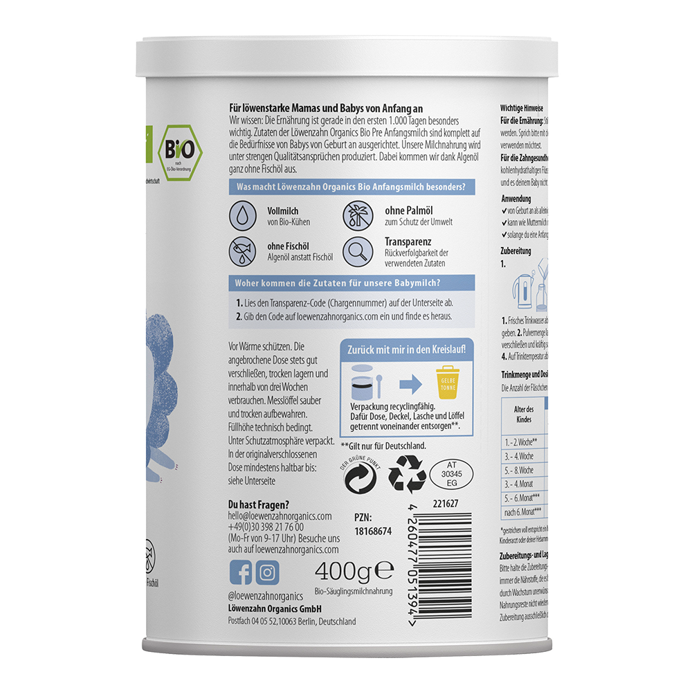 Bild: Löwenzahn organics Bio Anfangsmilch aus Vollmilch 