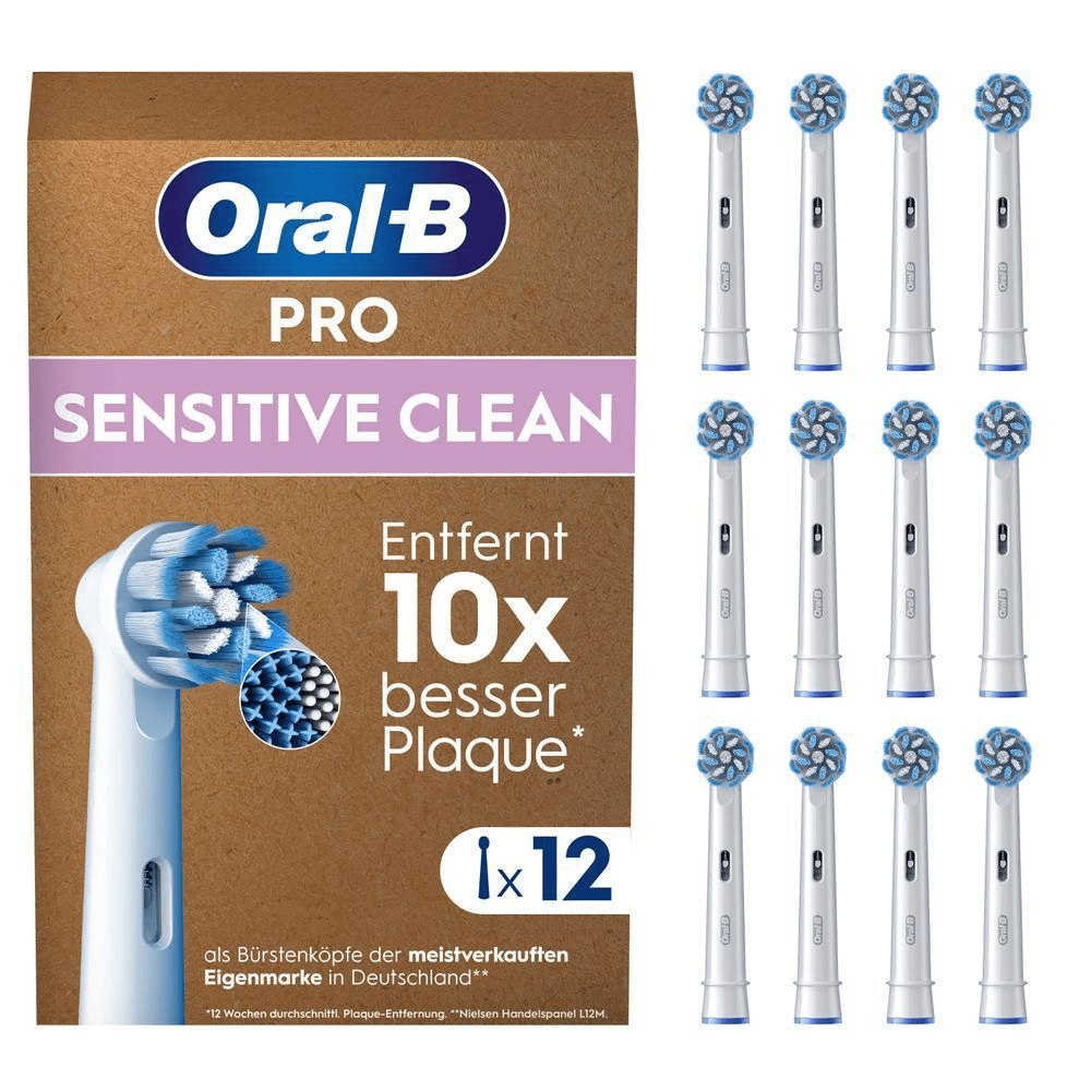 Oral-B PRO Sensitive Clean Aufsteckbürsten, 12 Stück, entfernt 10x mehr Plaque.