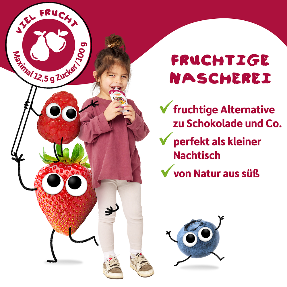 Bild: Freche Freunde Quetschie Banane, Apfel, Erdbeere und Himbeere 