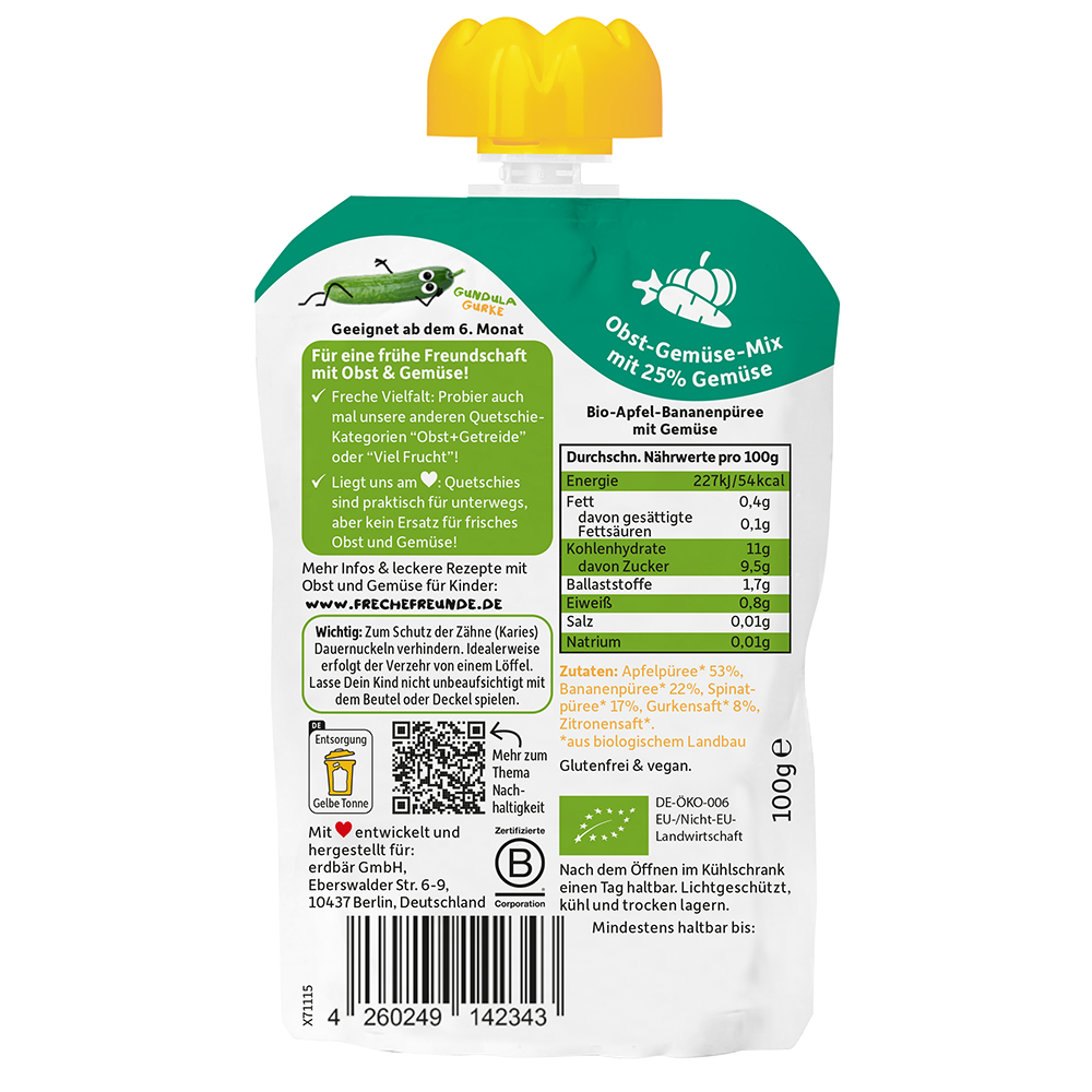 Bild: Freche Freunde Quetschie Apfel, Banane mit Spinat und Gurke 