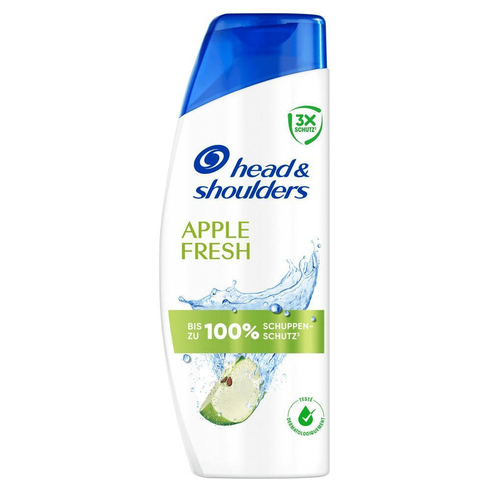 Head & Shoulders Apple Fresh Anti-Schuppen Shampoo, bewirbt bis zu 100% Schuppenschutz.