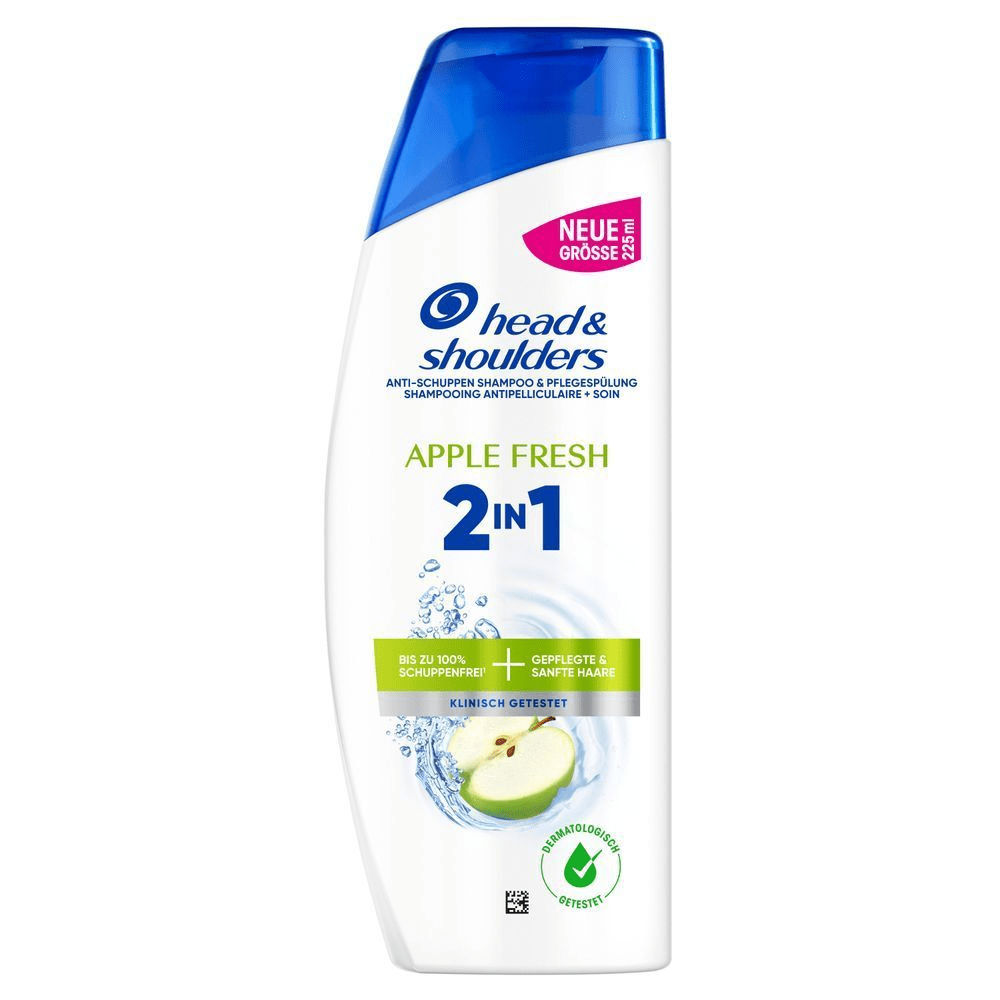 Head & Shoulders Apple Fresh 2in1 Anti-Schuppen Shampoo & Pflegespülung für bis zu 100% Schuppenfreiheit und gepflegtes, sanftes Haar.