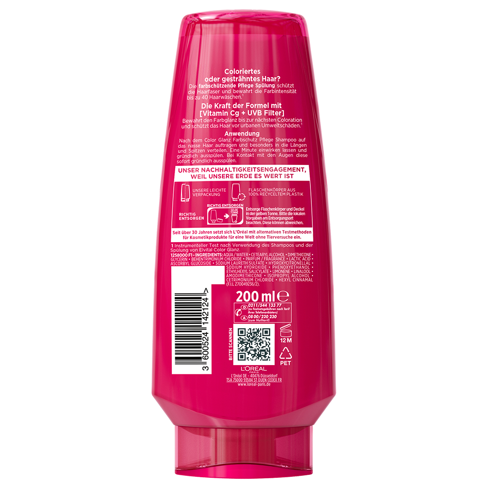 Bild: L'ORÉAL PARIS ELVITAL Color Glanz Farbschutz Pflege Spülung