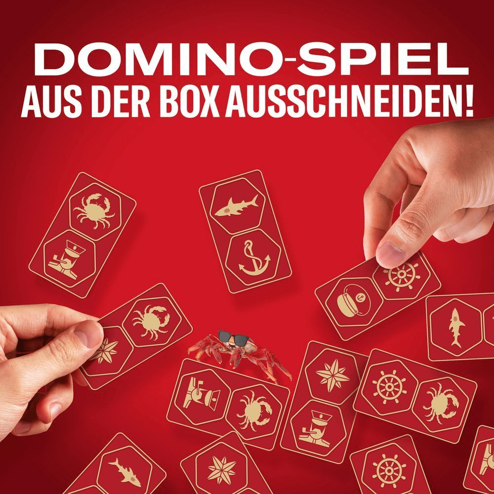 Old Spice Domino-Spiel-Verpackung mit der Aufschrift AUS DER BOX AUSSCHNEIDEN! und Spielkarten mit nautischen Symbolen.