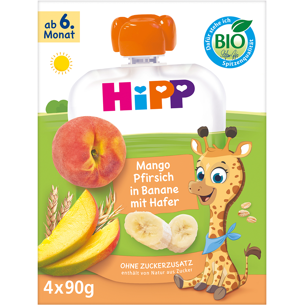Bild: HiPP Frucht-Porridge Mango-Pfirsich in Banane mit Hafer
