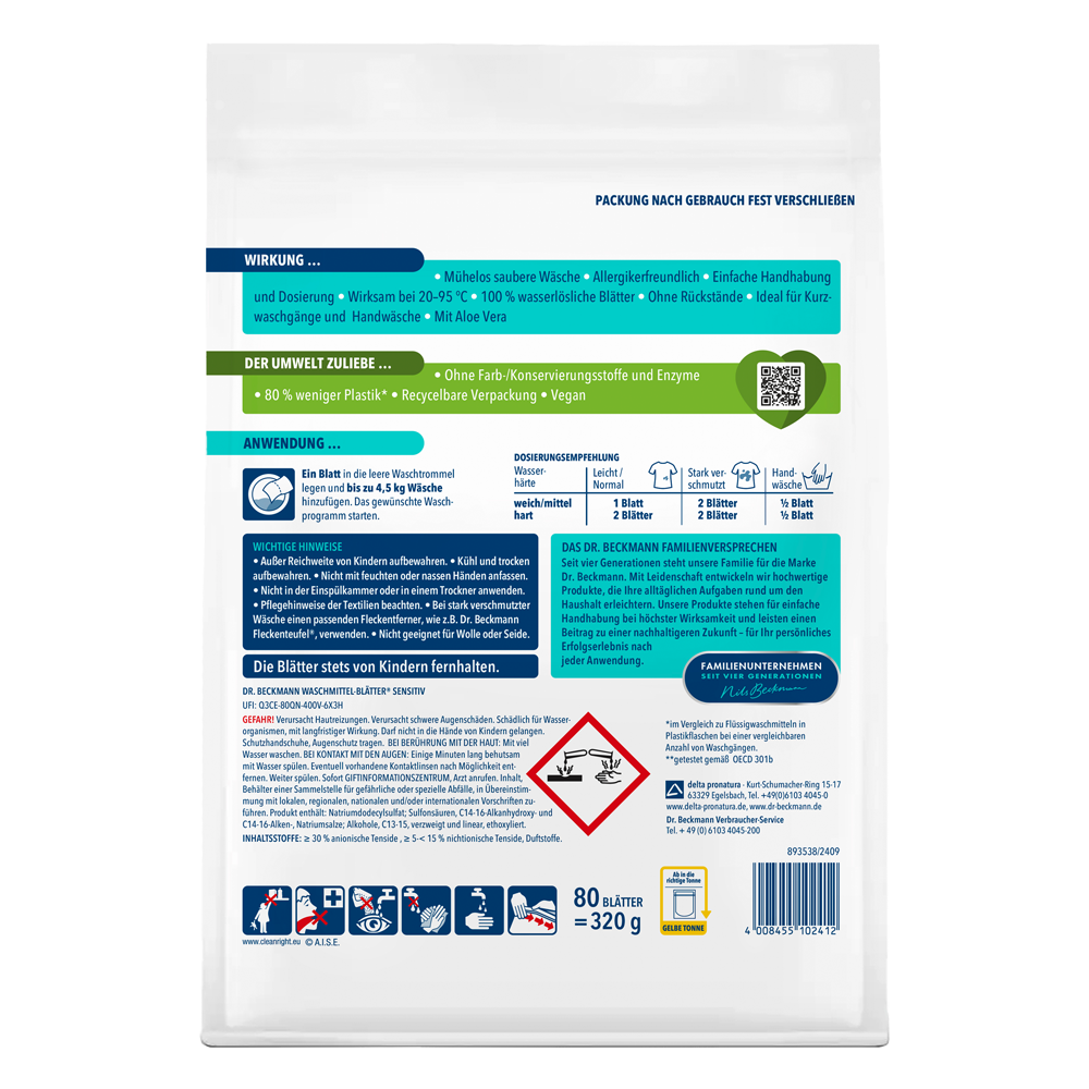 Bild: Dr. Beckmann Waschmittel Blätter Sensitiv 