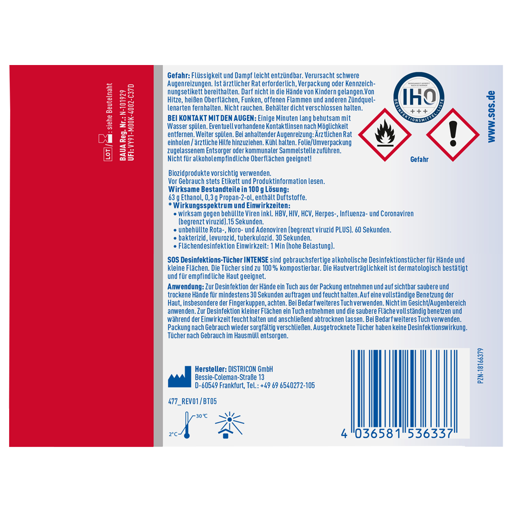 Bild: SOS Desinfektionstücher Intense 