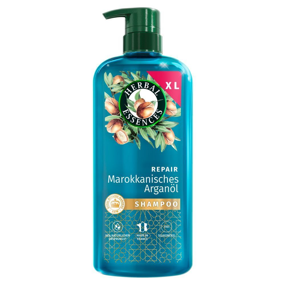 Herbal Essences Marokkanisches Arganöl Shampoo in XL-Größe, mit der Aufschrift 96% natürlichen Ursprungs.