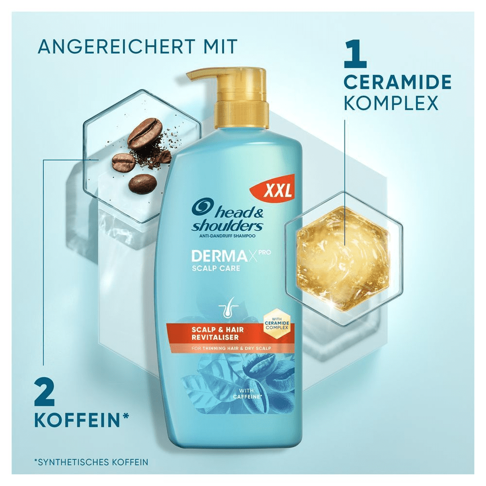 Head & Shoulders Derma Pflegeshampoo mit Ceramid-Komplex und Koffein in blauer XXL-Flasche