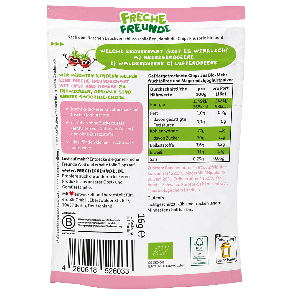 Bild: Freche Freunde Smoothie Chips Apfel, Banane, Erdbeere, Joghurt 