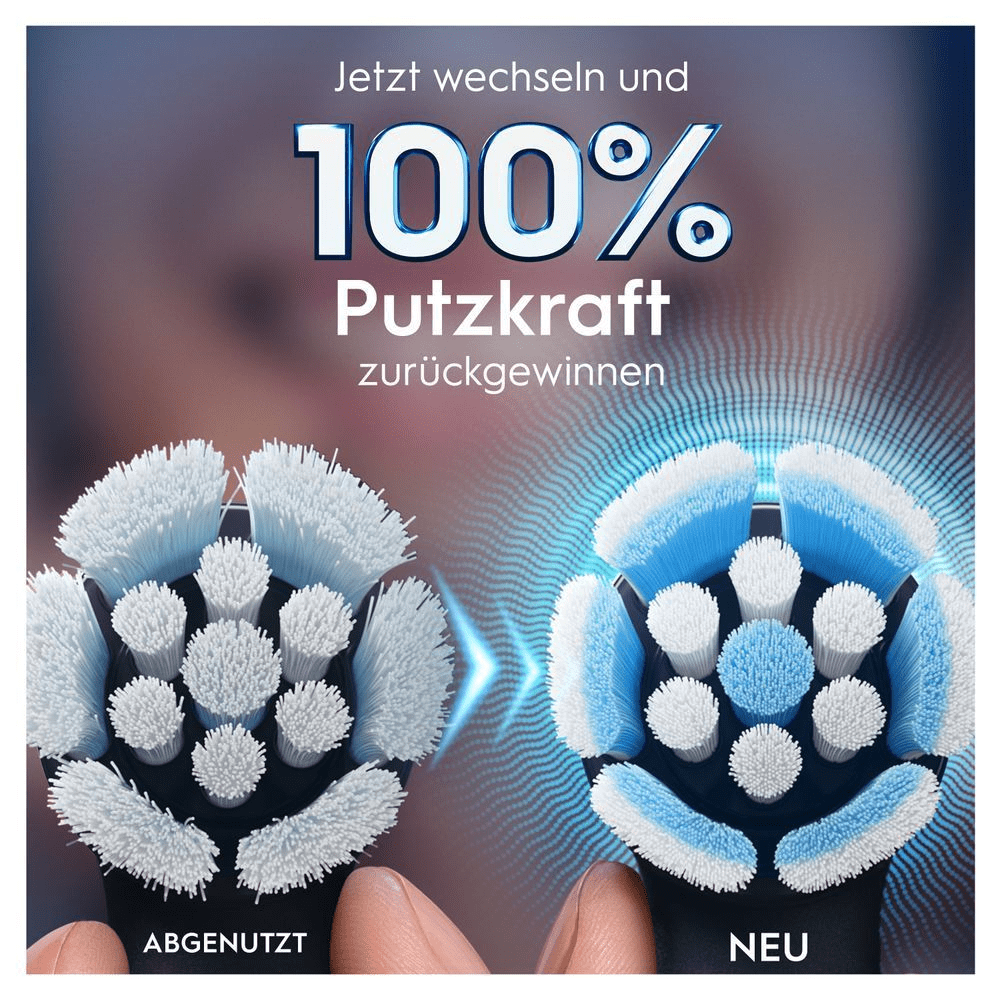 Oral-B Bürstenkopf-Vergleich: Von abgenutzt zu neu, um 100% Putzkraft zurückzugewinnen.