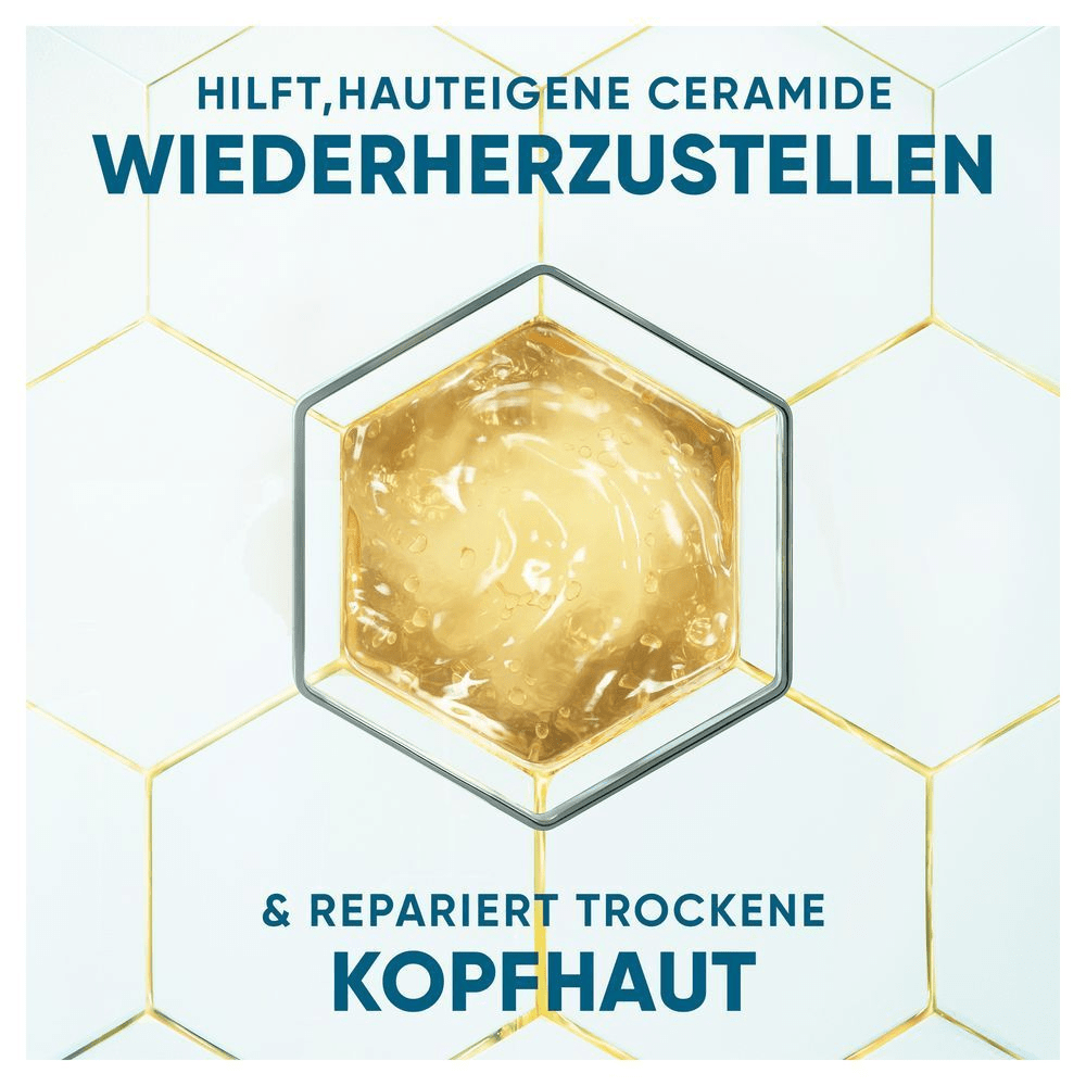 Hexagonale Grafik mit goldener Substanz: Hautpflegeprodukt zur Wiederherstellung von Ceramiden