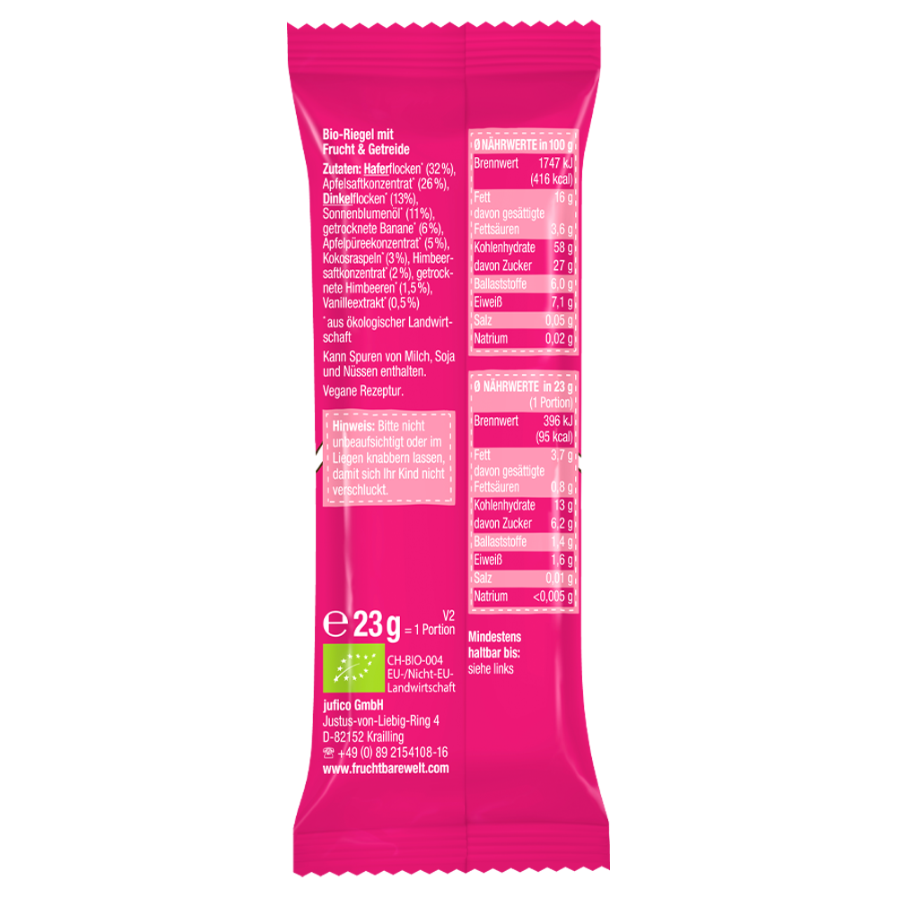 Bild: FruchtBar 4er Riegel Himbeere Banane Dinkel 