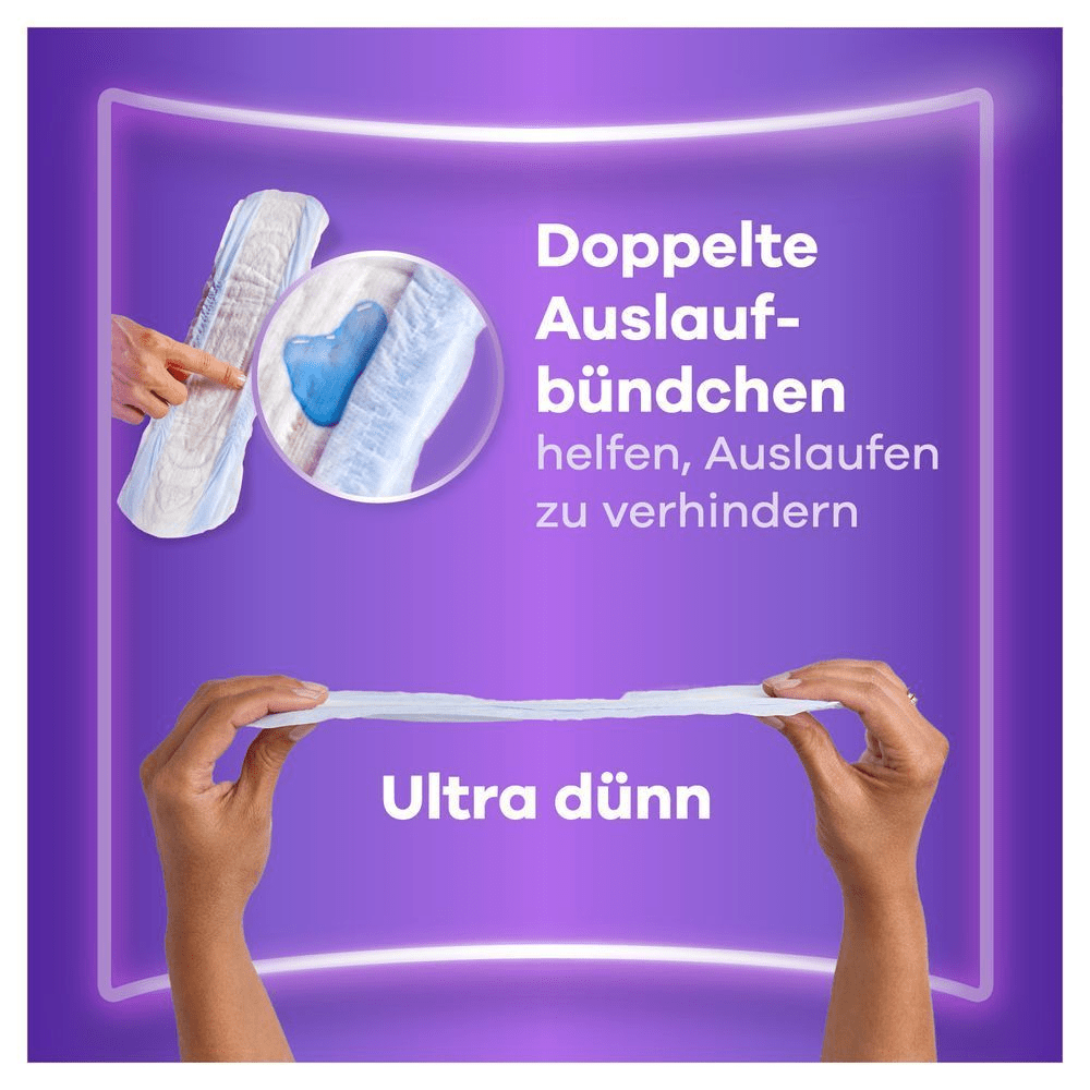 Always Discreet Einlage mit doppelten Auslaufbündchen, die Auslaufen verhindern, und ultra dünnem Design.
