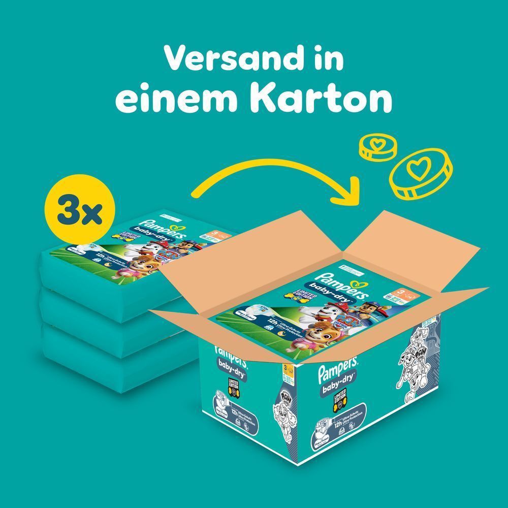 Bild: Pampers Baby-Dry Paw Patrol Edition Größe 3, 6kg-10kg, Monatsbox 