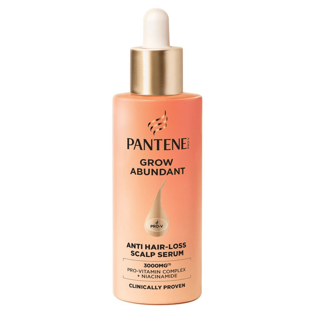 [NL] Pantene Grow Abundant Anti-haaruitval Hoofdhuidserum met pro-vitamine complex en niacinamide, klinisch bewezen. [FR] Pantene Grow Abundant, sérum pour cuir chevelu anti-chute, avec complexe pro-vitamine 3000mg et niacinamide, cliniquement prouvé. [ES] Sérum capilar anticaída Pantene Grow Abundant, clínicamente probado con provitamina y niacinamida. [PT] Pantene Grow Abundant Sérum Anti-Queda, Com 3000 Complexo Pro-Vitamina E Niacinamida, clinicamente comprovado.