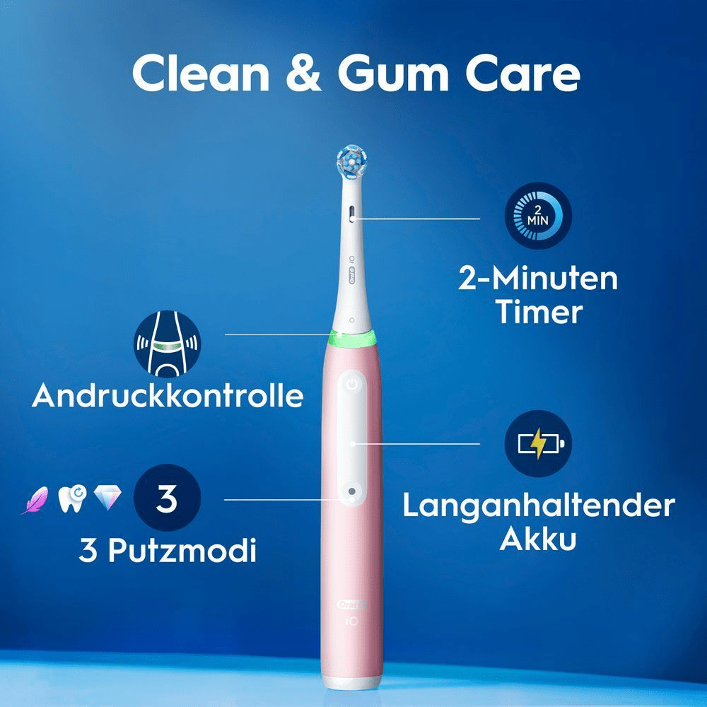 Elektrische Zahnbürste mit Andruckkontrolle, 3 Putzmodi, 2-Minuten Timer und langhaltendem Akku