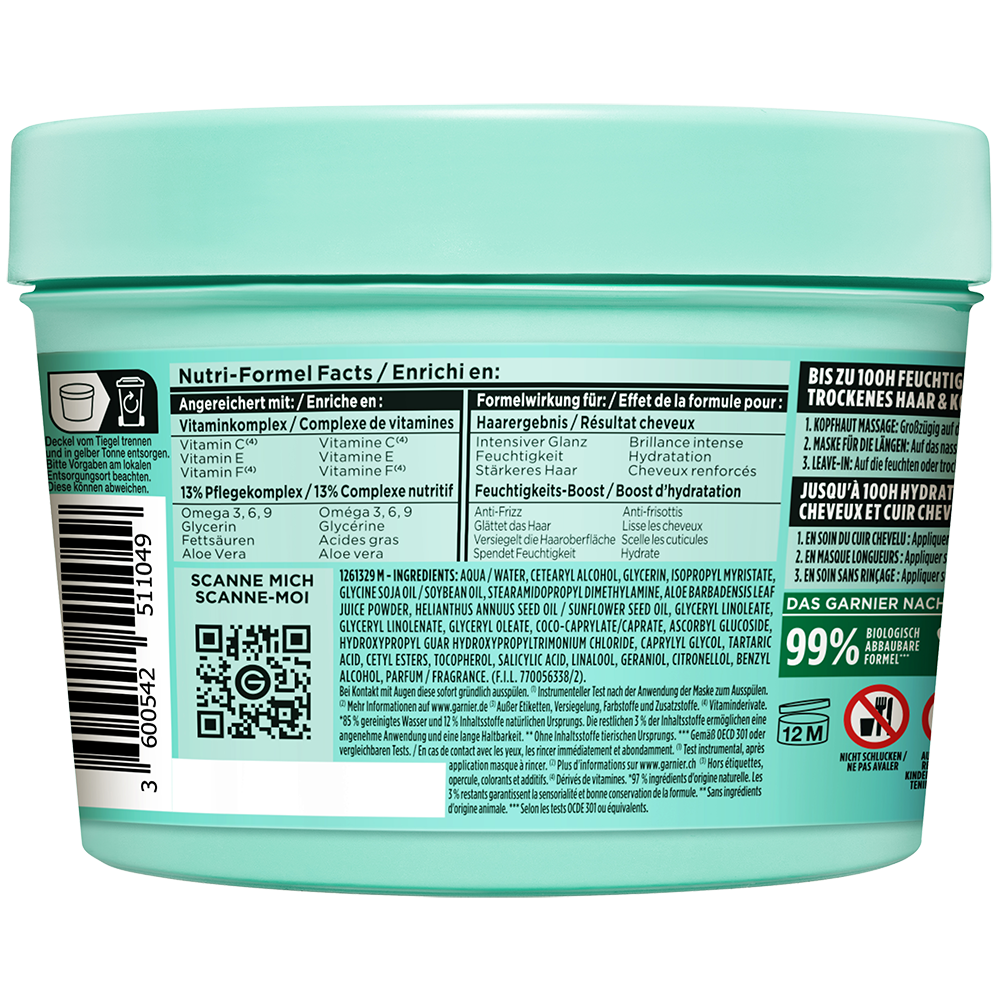 Bild: GARNIER FRUCTIS Feuchtigkeitsspendendes Aloe Vera Hair Food 3in1 Maske 