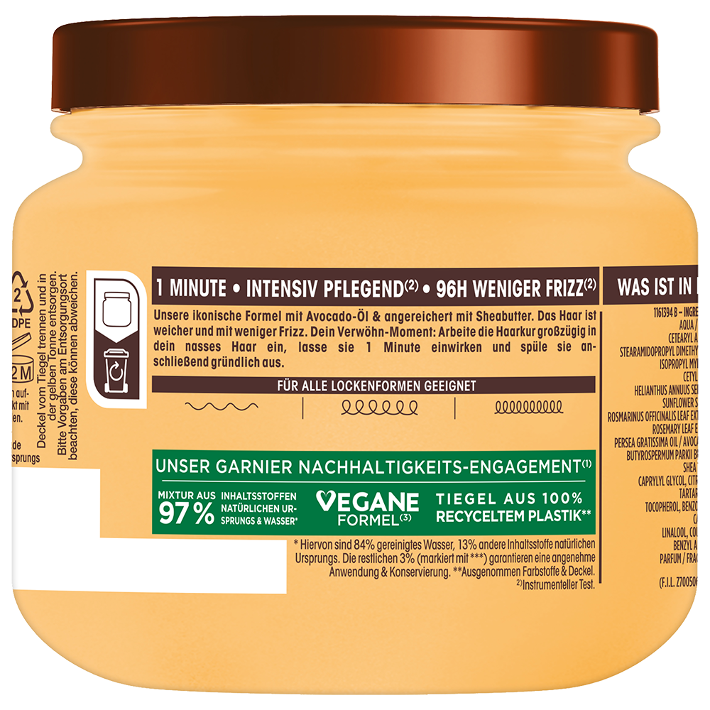 Bild: GARNIER Wahre Schätze 1-Minute Haarkur pures Avocado-Öl & Sheabutter 