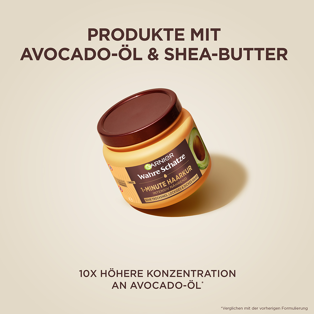 Bild: GARNIER Wahre Schätze 1-Minute Haarkur pures Avocado-Öl & Sheabutter 