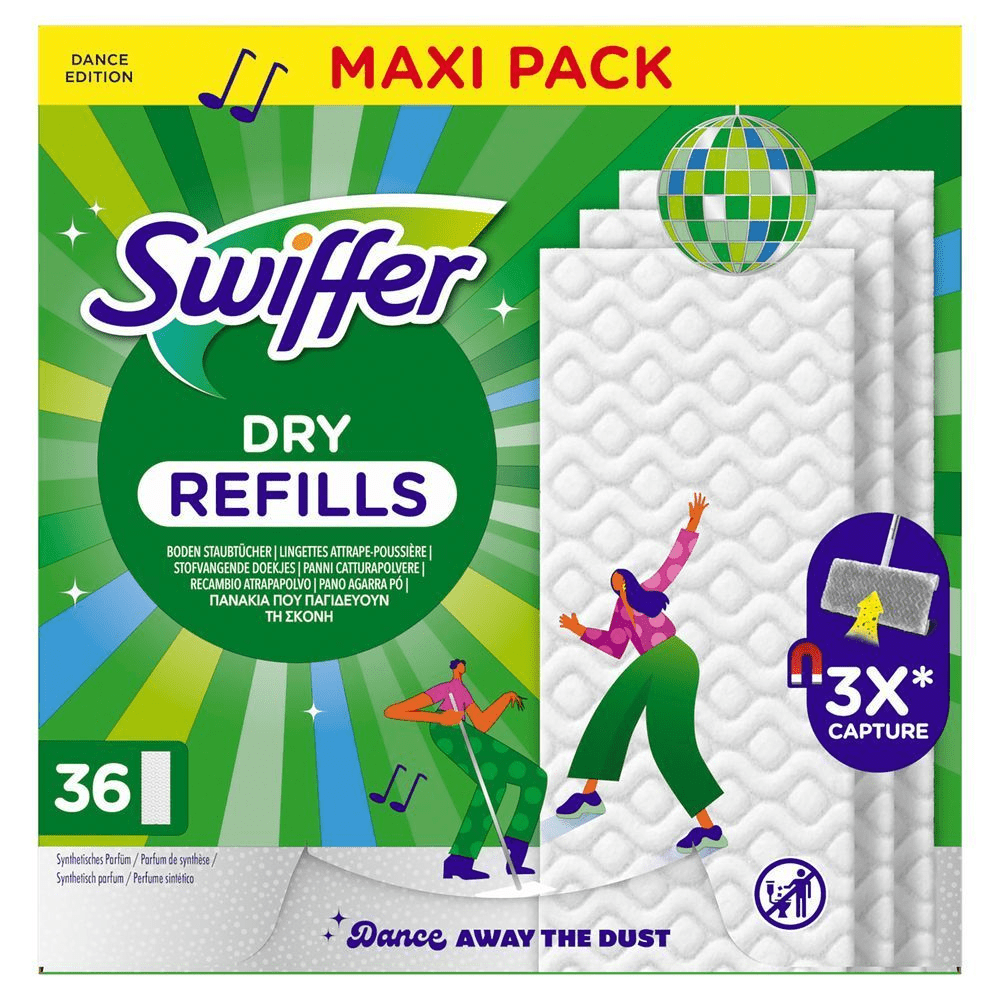 Swiffer Cloth Dry Wipes ~ Standard ~ Dry Refills ~ Regular ~ Febreze ~ Swiffer~36CT:- MAXI PACK, DANCE AWAY THE DUST